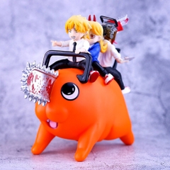 Hàng cao cấp - Mô Hình Chainsaw Man 3 nhân vật chính cưỡi Pochita - cao 15cm nặng 350g - Figure Chainsaw Man - Có Vỏ Hộp - N3-K37-T2-S3