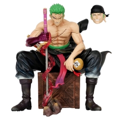 Mô Hình OnePiece Zoro cầm kiếm enma ngồi - Cao 14,5cm - rộng 13cm - nặng 520gram - Phụ kiện : 2 đầu + 1 kiếm + thùng gỗ ngồi , Figure OnePiece -  có hộp màu N2