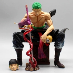 Mô Hình OnePiece Zoro cầm kiếm enma ngồi - Cao 14,5cm - rộng 13cm - nặng 520gram - Phụ kiện : 2 đầu + 1 kiếm + thùng gỗ ngồi , Figure OnePiece -  có hộp màu N2