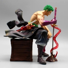 Mô Hình OnePiece Zoro cầm kiếm enma ngồi - Cao 14,5cm - rộng 13cm - nặng 520gram - Phụ kiện : 2 đầu + 1 kiếm + thùng gỗ ngồi , Figure OnePiece -  có hộp màu N2
