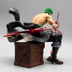 Mô Hình OnePiece Zoro cầm kiếm enma ngồi - Cao 14,5cm - rộng 13cm - nặng 520gram - Phụ kiện : 2 đầu + 1 kiếm + thùng gỗ ngồi , Figure OnePiece -  có hộp màu N2