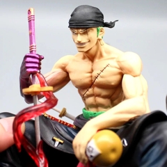 Mô Hình OnePiece Zoro cầm kiếm enma ngồi - Cao 14,5cm - rộng 13cm - nặng 520gram - Phụ kiện : 2 đầu + 1 kiếm + thùng gỗ ngồi , Figure OnePiece -  có hộp màu N2