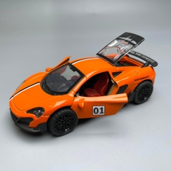 Mô Hình xe Maclaren màu Cam - tỉ lệ 1:36 Hợp kim có thể mở cửa - bánh sau chạy cót - Dài 12cm - rộng 5cm - cao 4cm nặng : 200gram - FULL BOX : box màu n3-k10-t1-s3