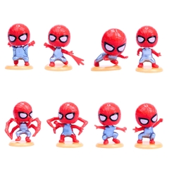 Bộ 8 spider man chibi - Cao 4-5cm - nặng 50gram - Phụ kiện : đế + chân nhện - No box : bọc túi OPP