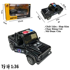 Mô Hình xe JEEP mui trần Police màu đen - tỉ lệ 1:36 Hợp kim có thể mở cửa - bánh sau chạy cót - Dài 11cm - rộng 5cm - cao 4cm - nặng : 200gram - FULL BOX : box màu