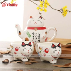 Bộ Ấm Trà Mèo Thần Tài Maneki Neko Phong Cách Nhật Bản