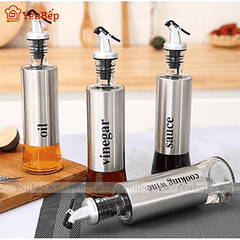 Chai Đựng Dầu Ăn, Nước Mắm, Đựng Gia Vị Bằng Thủy Tinh Bọc Inox 300ml