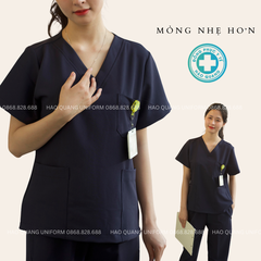 Mã 08- Bộ Scrubs Cổ Tim Màu Xanh Than - Vải FIONx Siêu Cấp