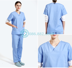 Mã 11pt - Bộ Scrubs Xanh Biển Vải Thô Cotton