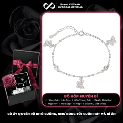 Lắc tay bạc nữ KYDOPAL treo ba charm hồ điệp cá tính đính đá mix ổ đá tròn dễ thương - PAL9C8L15