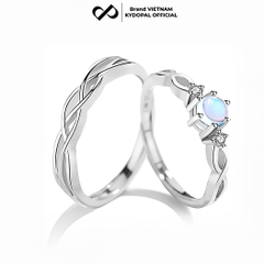Nhẫn đôi bạc KYDOPAL cá tính gắn đá moonstone dành cho các cặp đôi trang sức bạc 925 - PAL9C3N8