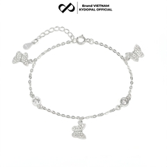 Lắc tay bạc nữ KYDOPAL treo ba charm hồ điệp cá tính đính đá mix ổ đá tròn dễ thương - PAL9C8L15
