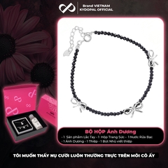 Lắc tay bạc nữ KYDOPAL s925 vòng tay hạt đá đen mix charm nơ trơn xinh xắn, cá tính - PAL9C12L26