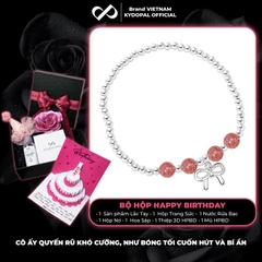 Lắc tay bạc nữ KYDOPAL bi bạc tròn charm nơ thắt trơn mix đá thạch anh dâu hồng đá phong thủy tự nhiên - PAL9C8L8