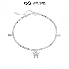 Lắc chân bạc nữ KYDOPAL dây kép hoa chặn treo charm hồ điệp đính đá dịu dàng, sang trọng - PAL9C8LC5