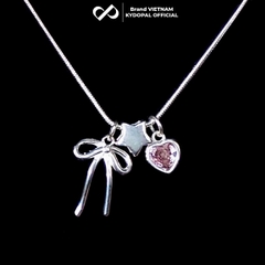 Dây chuyền bạc nữ KYDOPAL cá tính treo Charm nơ thắt, ngôi sao và tim hồng dễ thương - PAL9C3C38