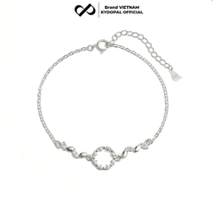 Lắc tay bạc nữ KYDOPAL mặt tròn nạm đá hình lá Circle Leaf huyền thoại biển xanh xinh xắn - PAL9C8L3