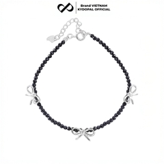 Lắc tay bạc nữ KYDOPAL s925 vòng tay hạt đá đen mix charm nơ trơn xinh xắn, cá tính - PAL9C12L26