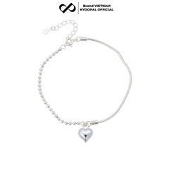 Lắc tay bạc nữ KYDOPAL vòng tay trái tim phồng treo dây mì bi chắc chắn trang sức 925 - PAL9C12L16