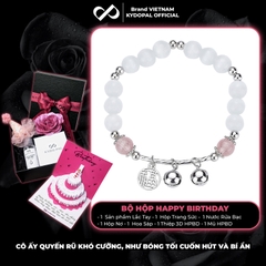Lắc tay KYDOPAL đá mắt mèo 6mm cá tính thạch anh dâu hồng mix charm chuông đôi - PAL9C8L20