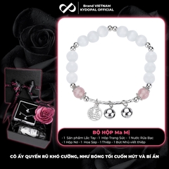 Lắc tay KYDOPAL đá mắt mèo 6mm cá tính thạch anh dâu hồng mix charm chuông đôi - PAL9C8L20