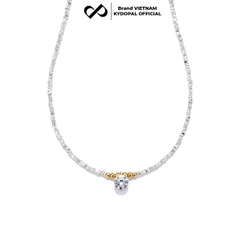 Dây chuyền bạc nữ KYDOPAL hạt bạc vỡ mix charm bi vàng treo đá 8mm sáng trang sức 925 - PAL9C3C37