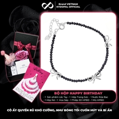 Lắc tay bạc nữ KYDOPAL s925 vòng tay hạt đá đen mix charm nơ trơn xinh xắn, cá tính - PAL9C12L26