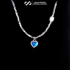 Dây chuyền bạc nữ KYDOPAL vòng cổ trái tim đá moon ánh xanh hạt vỡ nữ trang sức bạc 925 - PAL9C3C36