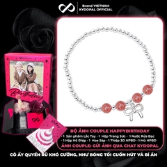 Lắc tay bạc nữ KYDOPAL bi bạc tròn charm nơ thắt trơn mix đá thạch anh dâu hồng đá phong thủy tự nhiên - PAL9C8L8