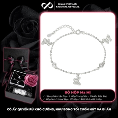 Lắc tay bạc nữ KYDOPAL treo ba charm hồ điệp cá tính đính đá mix ổ đá tròn dễ thương - PAL9C8L15