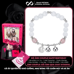 Lắc tay KYDOPAL đá mắt mèo 6mm cá tính thạch anh dâu hồng mix charm chuông đôi - PAL9C8L20