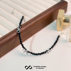 Lắc tay bạc nữ KYDOPAL s925 vòng tay hạt đá đen mix charm nơ trơn xinh xắn, cá tính - PAL9C12L26