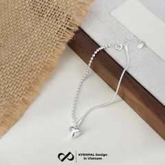Lắc tay bạc nữ KYDOPAL vòng tay trái tim phồng treo dây mì bi chắc chắn trang sức 925 - PAL9C12L16