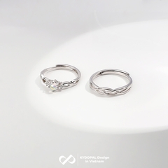 Nhẫn đôi bạc KYDOPAL cá tính gắn đá moonstone dành cho các cặp đôi trang sức bạc 925 - PAL9C3N8