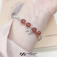 Lắc tay bạc nữ KYDOPAL bi bạc tròn charm nơ thắt trơn mix đá thạch anh dâu hồng đá phong thủy tự nhiên - PAL9C8L8