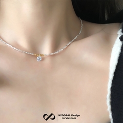 Dây chuyền bạc nữ KYDOPAL hạt bạc vỡ mix charm bi vàng treo đá 8mm sáng trang sức 925 - PAL9C3C37