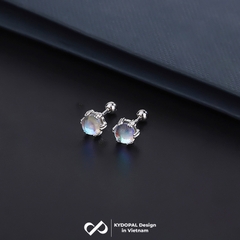 Khuyên tai bạc nữ KYDOPAL hạt tròn đá moonstone lấp lánh bạc 925 cao cấp chốt vặn - PAL9C3K9
