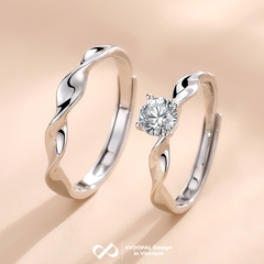 Nhẫn đôi bạc KYDOPAL đeo nam nữ cá tính FREESIZE sóng TRUE LOVE trơn cá tính - PAL9C3N12