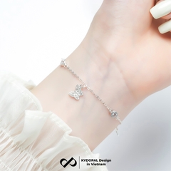 Lắc tay bạc nữ KYDOPAL treo ba charm hồ điệp cá tính đính đá mix ổ đá tròn dễ thương - PAL9C8L15