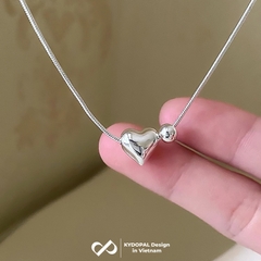 Dây chuyền bạc nữ KYDOPAL sợi mì tròn dày mặt tim phồng bóng trơn mix bi trơn 4mm xinh xắn - PAL9C3C7