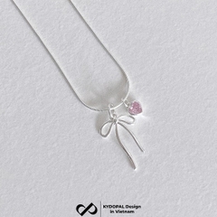 Dây chuyền bạc nữ KYDOPAL vòng cổ cá tính dây mì mặt hình nơ trơn mix đá tim hồng xinh xắn - PAL9C3C34