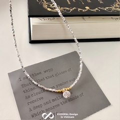 Dây chuyền bạc nữ KYDOPAL hạt bạc vỡ mix charm bi vàng treo đá 8mm sáng trang sức 925 - PAL9C3C37