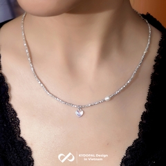 Dây chuyền bạc nữ KYDOPAL vòng cổ trái tim đá moon ánh xanh hạt vỡ nữ trang sức bạc 925 - PAL9C3C36
