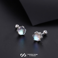 Khuyên tai bạc nữ KYDOPAL hạt tròn đá moonstone lấp lánh bạc 925 cao cấp chốt vặn - PAL9C3K9