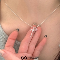 Dây chuyền bạc nữ KYDOPAL vòng cổ cá tính dây mì mặt hình nơ trơn mix đá tim hồng xinh xắn - PAL9C3C34