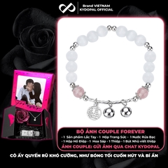 Lắc tay KYDOPAL đá mắt mèo 6mm cá tính thạch anh dâu hồng mix charm chuông đôi - PAL9C8L20