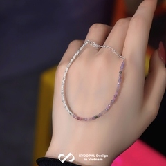 Lắc tay bạc nữ KYDOPAL vòng tay tuamaline hạt đá tròn màu sắc mix hạt bạc vỡ nhẹ nhàng - PAL9C3L24