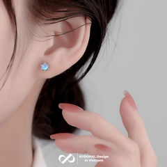 Khuyên tai bạc nữ KYDOPAL hạt tròn đá moonstone lấp lánh bạc 925 cao cấp chốt vặn - PAL9C3K9
