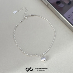 Lắc tay bạc nữ KYDOPAL vòng tay trái tim phồng treo dây mì bi chắc chắn trang sức 925 - PAL9C12L16