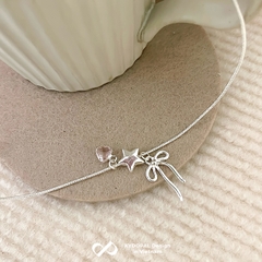 Dây chuyền bạc nữ KYDOPAL cá tính treo Charm nơ thắt, ngôi sao và tim hồng dễ thương - PAL9C3C38